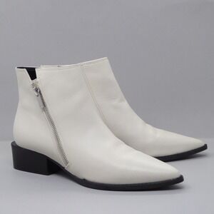 Marc Fisher Vincent White Leather Pointed Toe Zip Ankle Boots Booties Size 8.5M